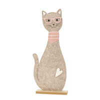 Filz Katze mit Brille & Schal auf Holzsockel Höhe 46cm